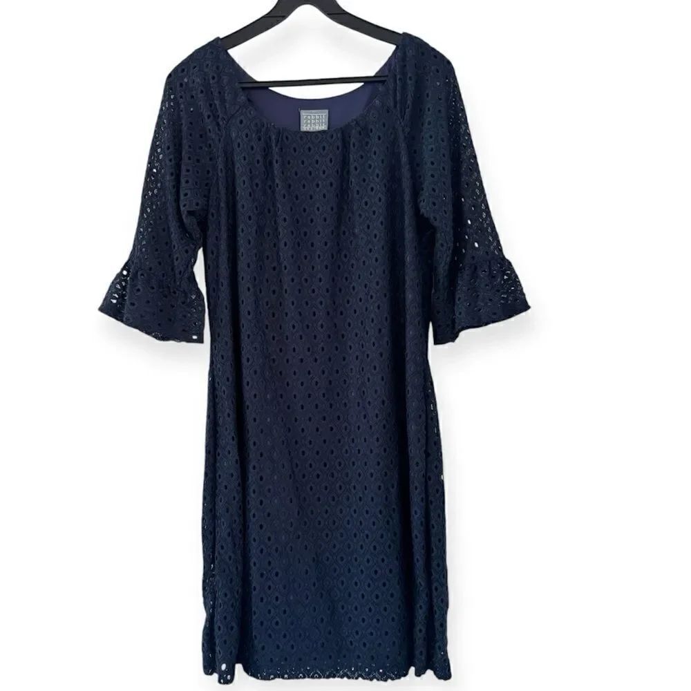 Rabbit Rabbit Rabbit Designs Navy Lace Crochet Ruffle Dress Size Large